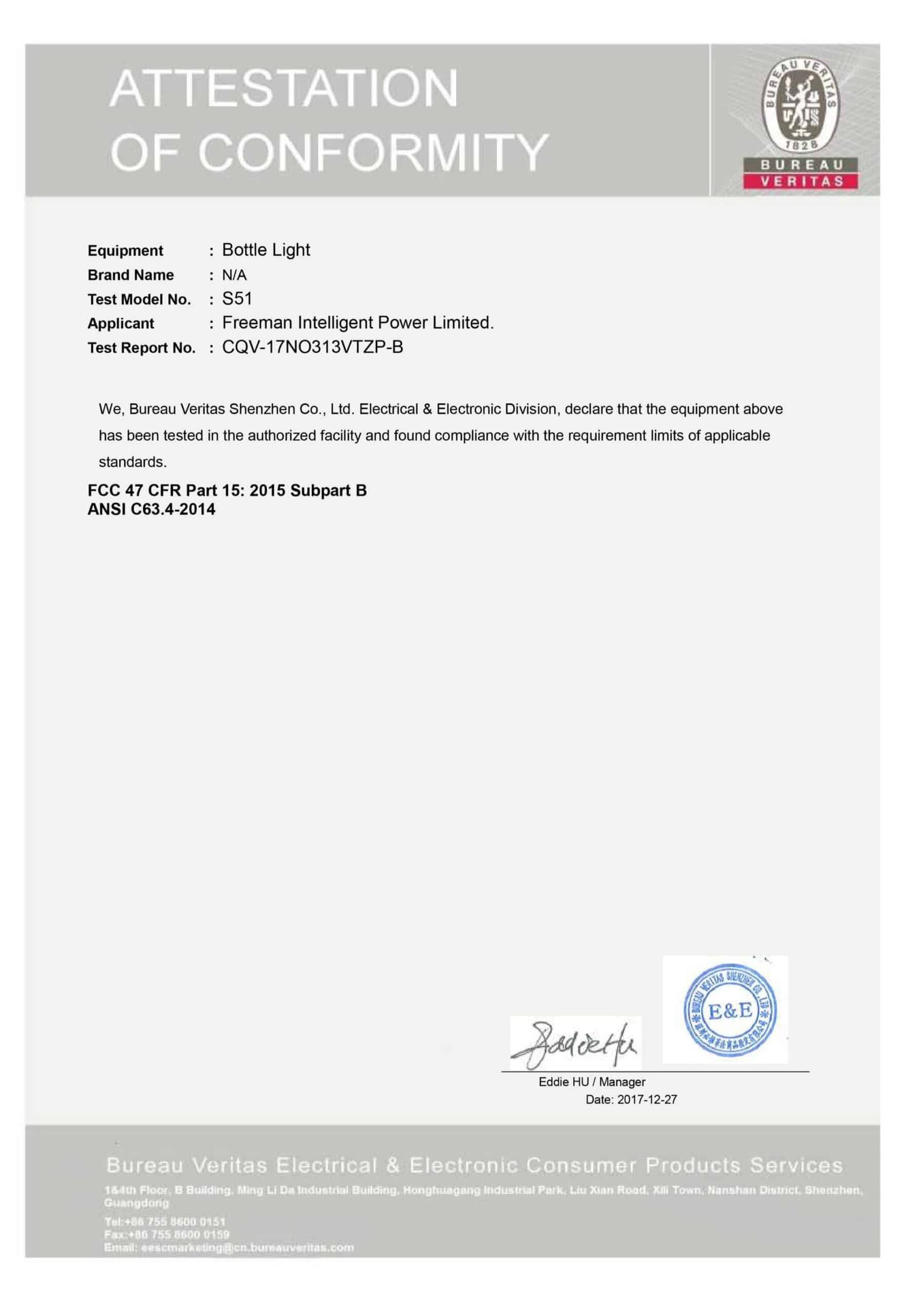 Fcc Certificate Of Kids Scooter S51